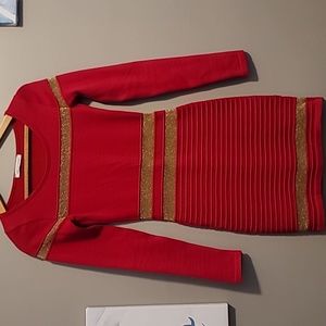 Long sleeve red and gold dress